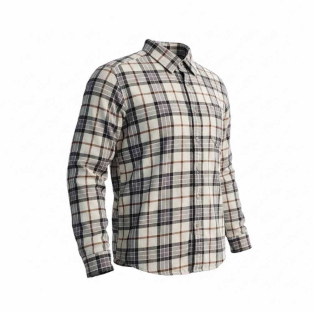 Eddie Bauer Plaid Button-Down Shirt - Black, White, Brown